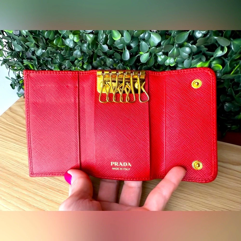 Prada Saffiano Leather Red Key Holder Wallet - Picture 2 of 10